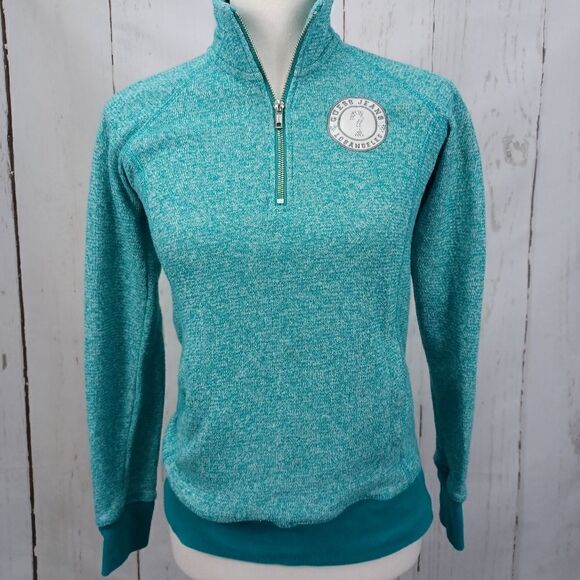 ‼️final must bundle‼️ Guess Sweatshirt Pullover Heather Teal Green Quarter Zip - Picture 2 of 12